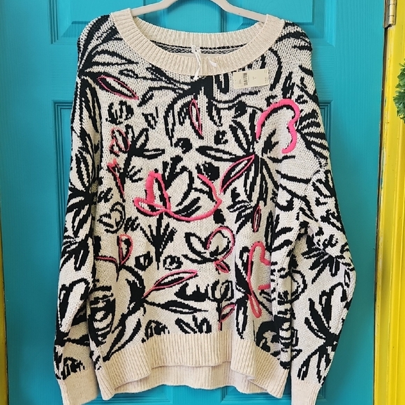 Anthropologie Sweaters - Anthropologie Floral Patterned Sweater - Black, Pink, and Cream